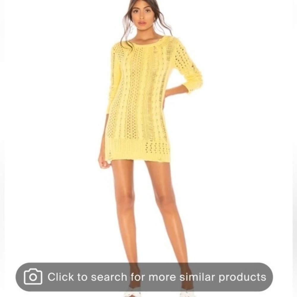 LOVERS + FRIENDS Dress Womens Small Distress Me Sweater Dress Yellow Cable Knit